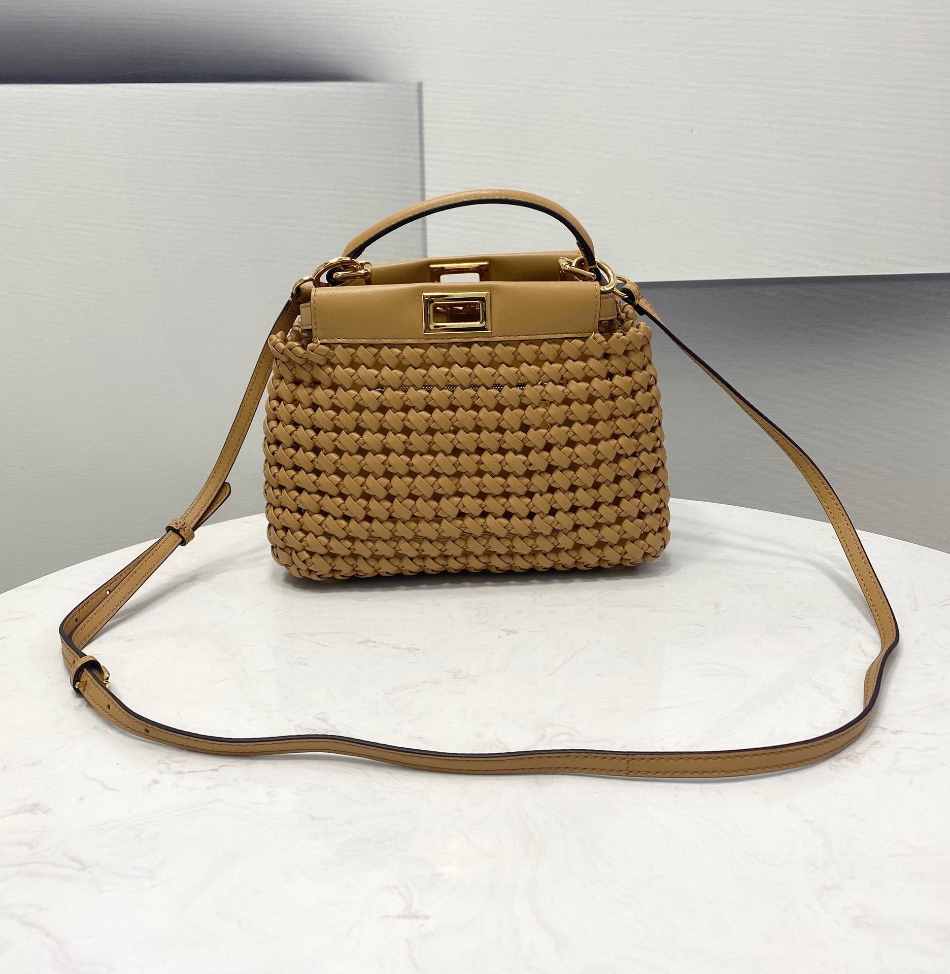 Light Braided Brown Mini Travel Bag