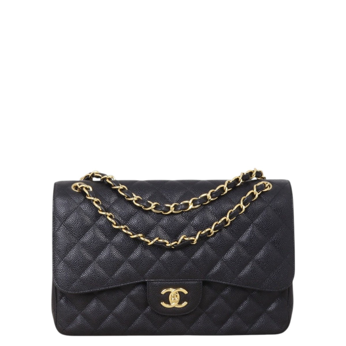 Chanel Classic Double Jumbo Caviar Handbag Quilted Black Crossbody Bag