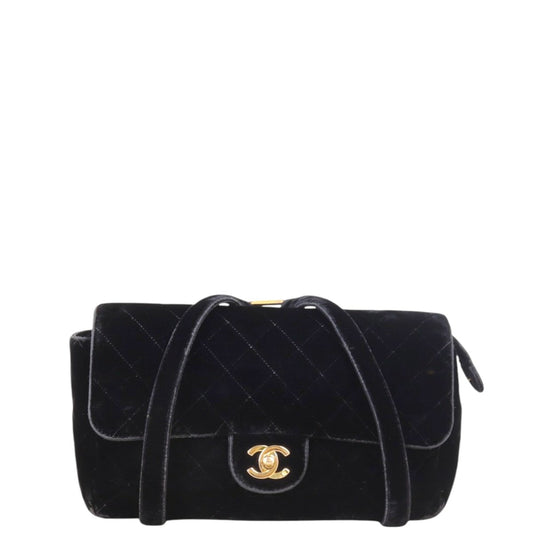 Chanel CC Flap Backpack Velvet Quilted Black