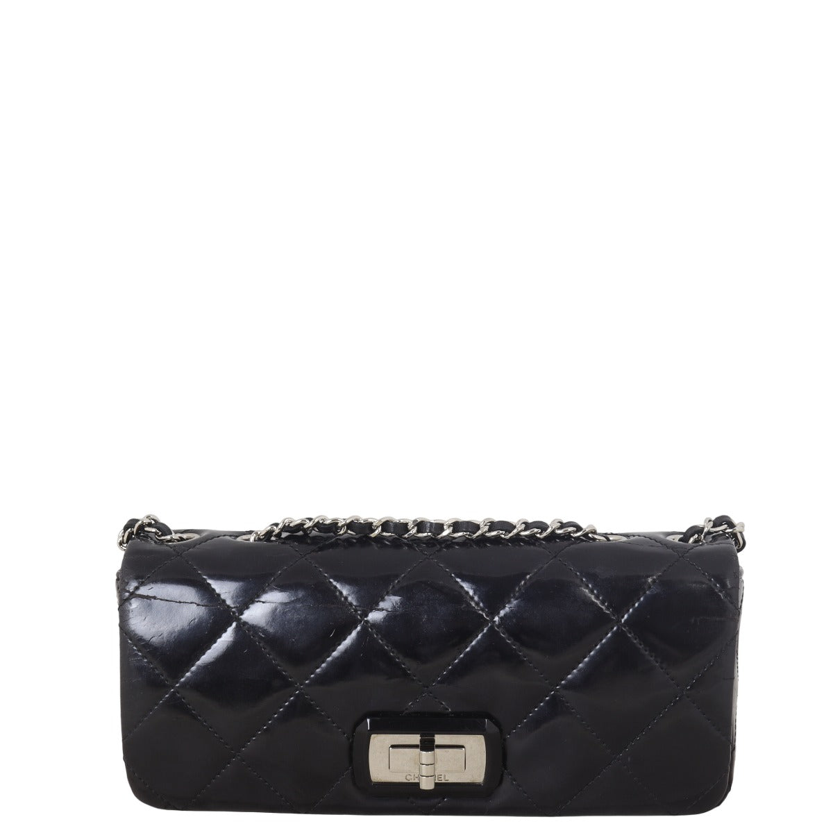 Chanel 2.55 Reissue East West Bag Patent Quilted Black Crossbody Bag