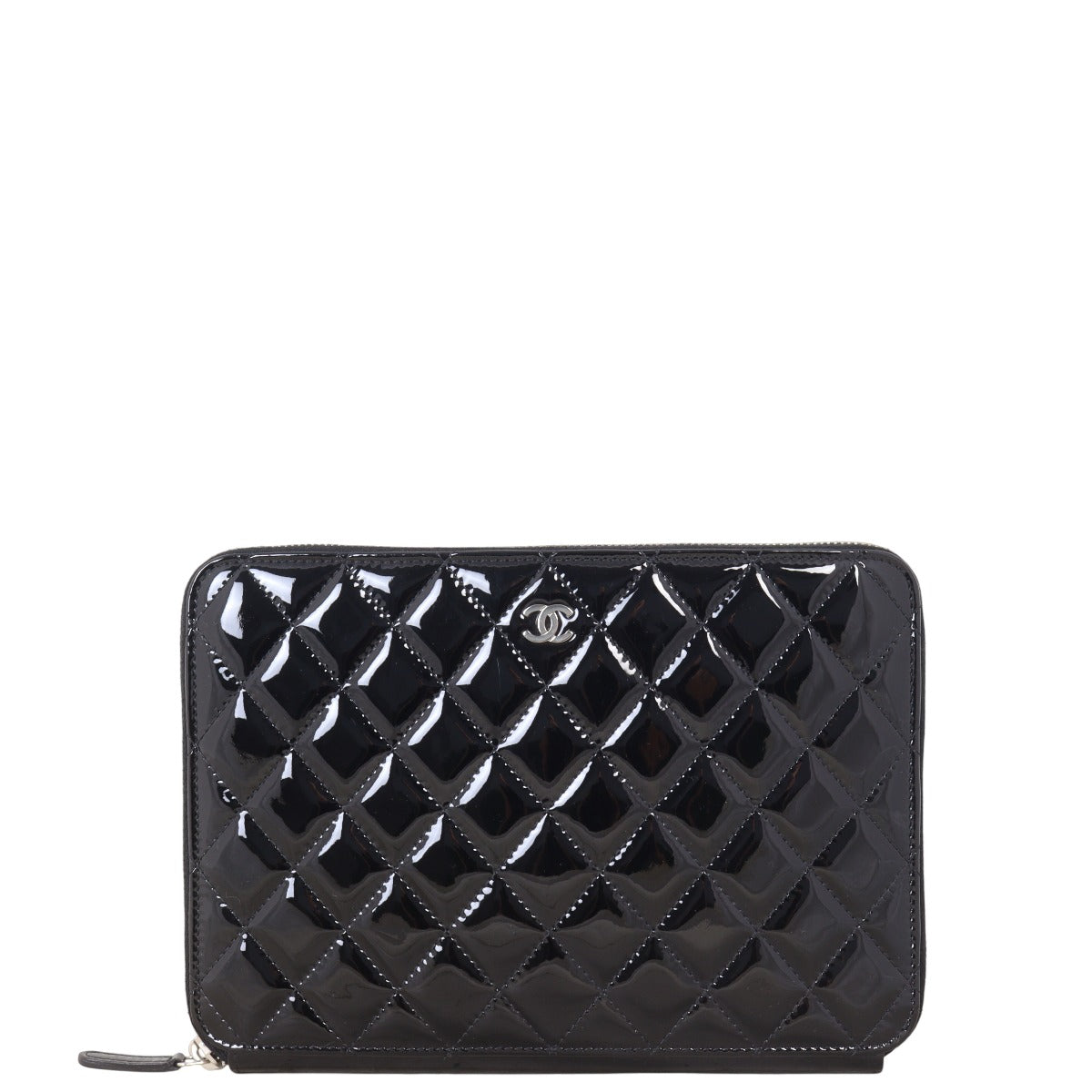 Chanel Zip Around Travel Organiser Patent Handbag Quilted Black Travel Bag