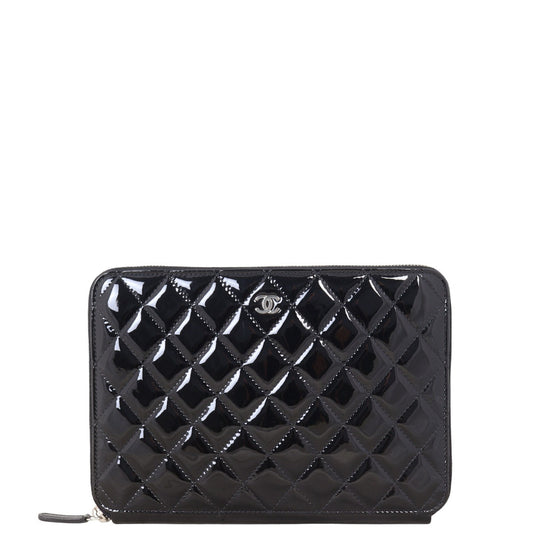 Chanel Zip Around Travel Organiser Patent Handbag Quilted Black Travel Bag