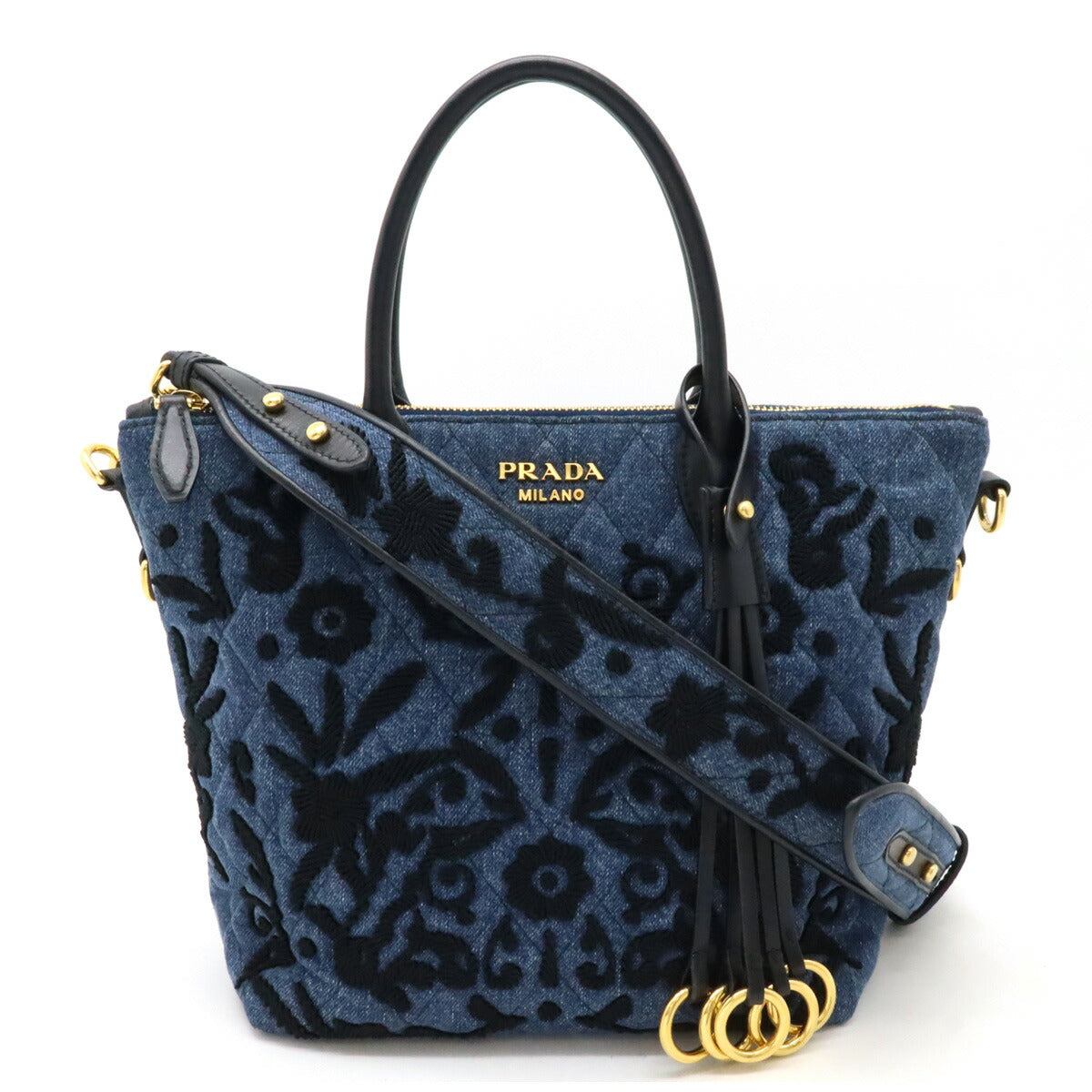 Prada Corsaire 2Way Handbag Leather Denim Travel Bag