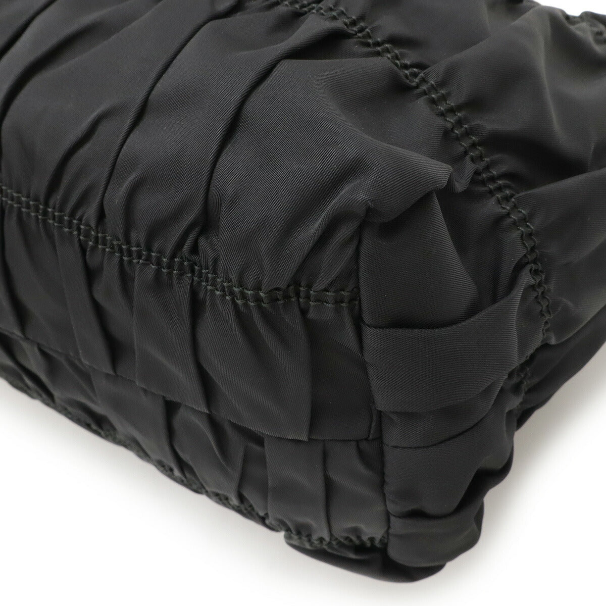 Prada Gathered 2Way Handbag Leather Nylon Travel Bag