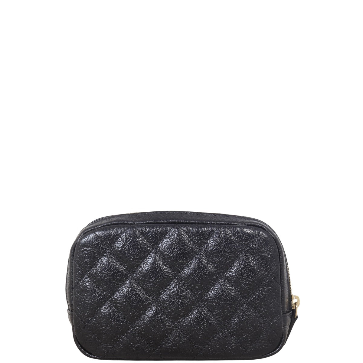 Chanel Camellia Curvy Cosmetic Case Small Handbag Quilted Black Mini Bag