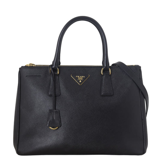 Prada Tote Bag Lux Galleria Double Tote Saffiano Black Medium Shoulder Bag