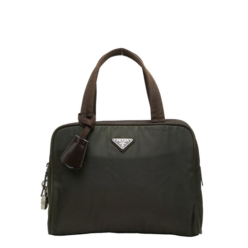 Prada Triangle Handbag Leather Nylon Logo Travel Bag