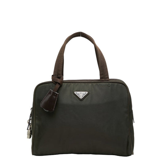 Prada Triangle Handbag Leather Nylon Logo Travel Bag