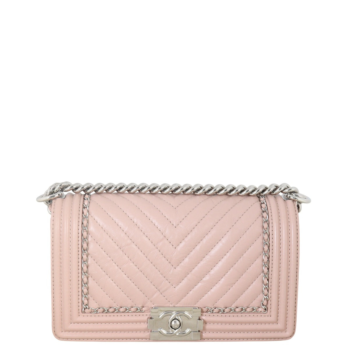 Chanel Boy Old Around Chevron Handbag Pink Medium Crossbody Bag
