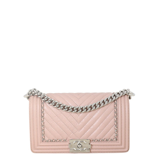 Chanel Boy Old Around Chevron Handbag Pink Medium Crossbody Bag