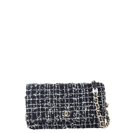 Chanel Classic Wallet on Tweed Handbag Black Chain Crossbody Bag
