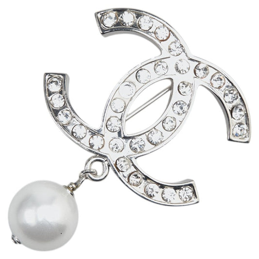 Chanel Metal Coco Mark Faux Pearl Brooch