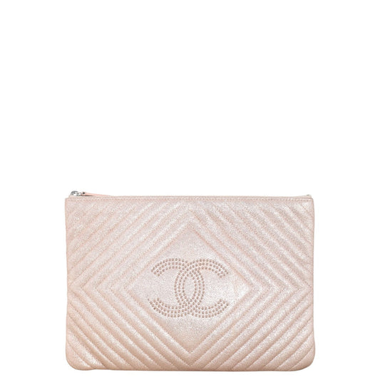 Chanel CC Studs Clutch Metallic Quilted Clutch Bag