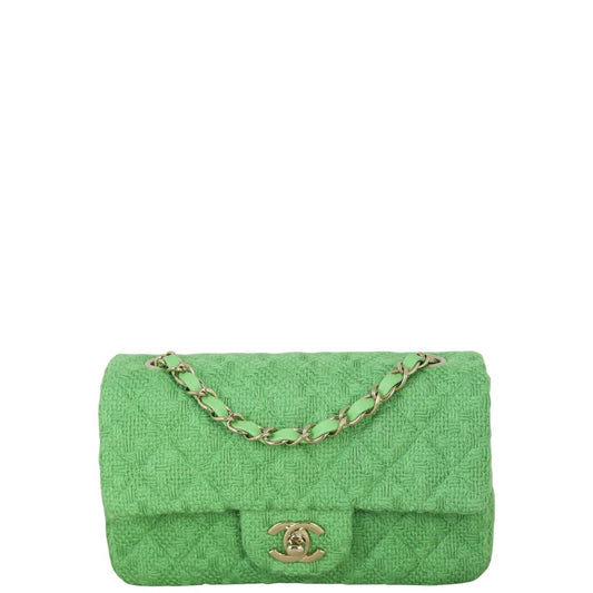 Chanel Classic Flap Mini Rectangular Bag Tweed Quilted Green Crossbody Bag