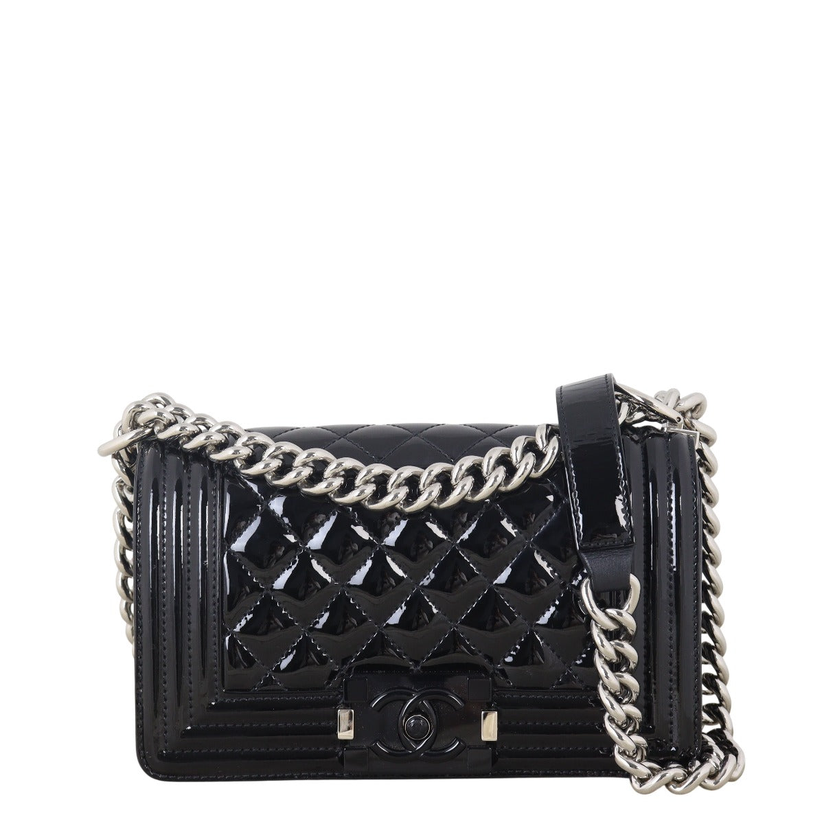 Chanel Boy Patent Handbag Quilted Black Crossbody Bag
