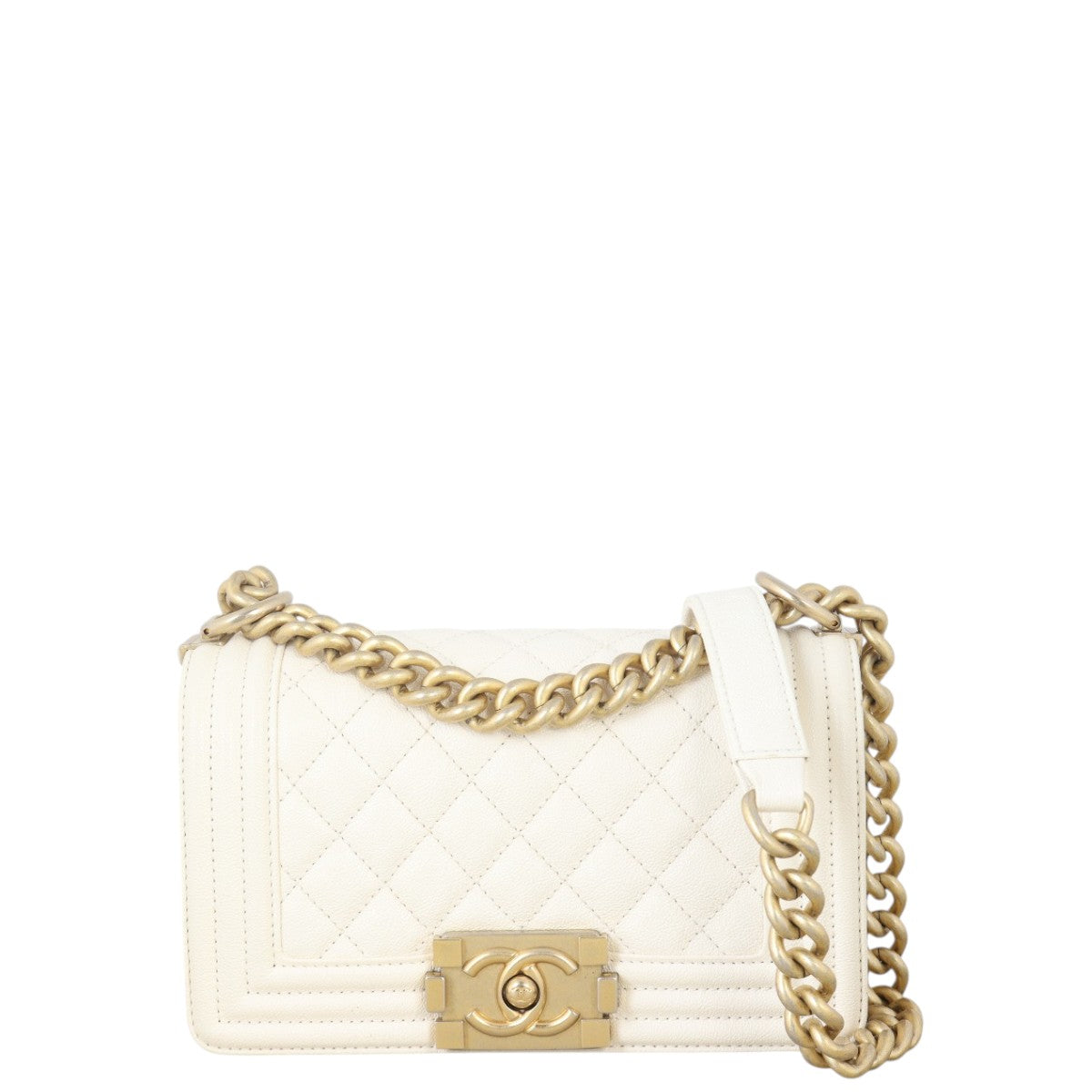 Chanel Boy Handbag Quilted White Crossbody Bag