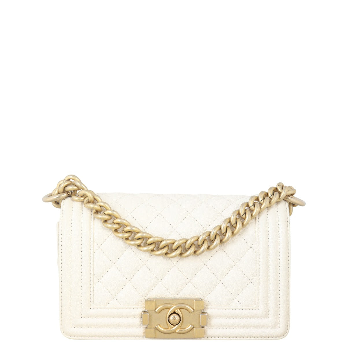 Chanel Boy Handbag Quilted White Crossbody Bag
