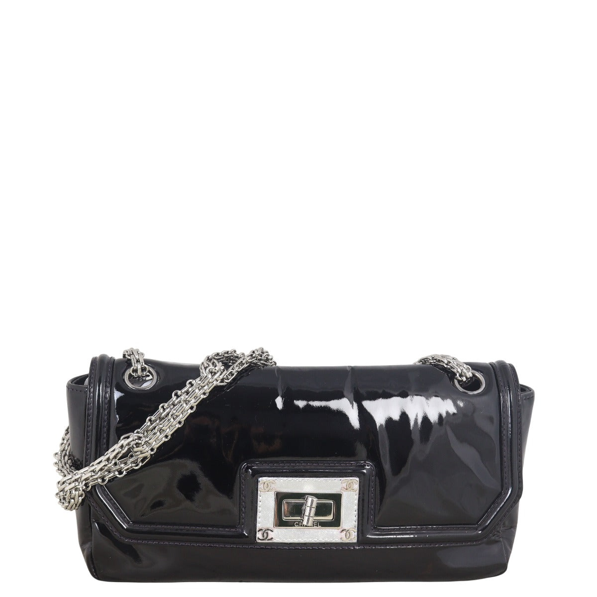 Chanel Mademoiselle Lock Patent Bag Black Chain Shoulder Bag