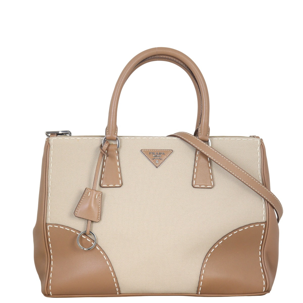 Prada City Calf Canapa Double Zip Tote Handbag Medium Tote Bag