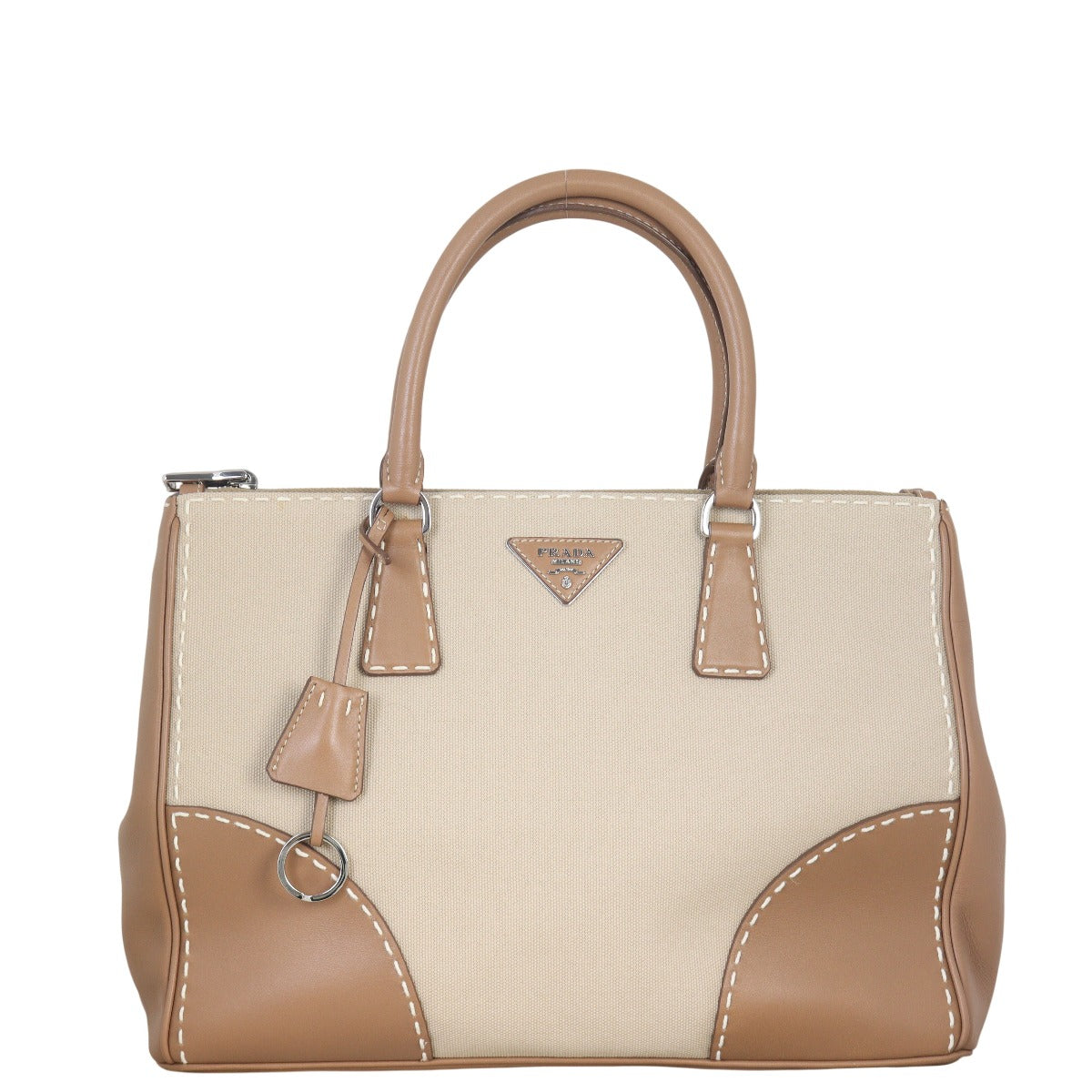 Prada City Calf Canapa Double Zip Tote Handbag Medium Tote Bag