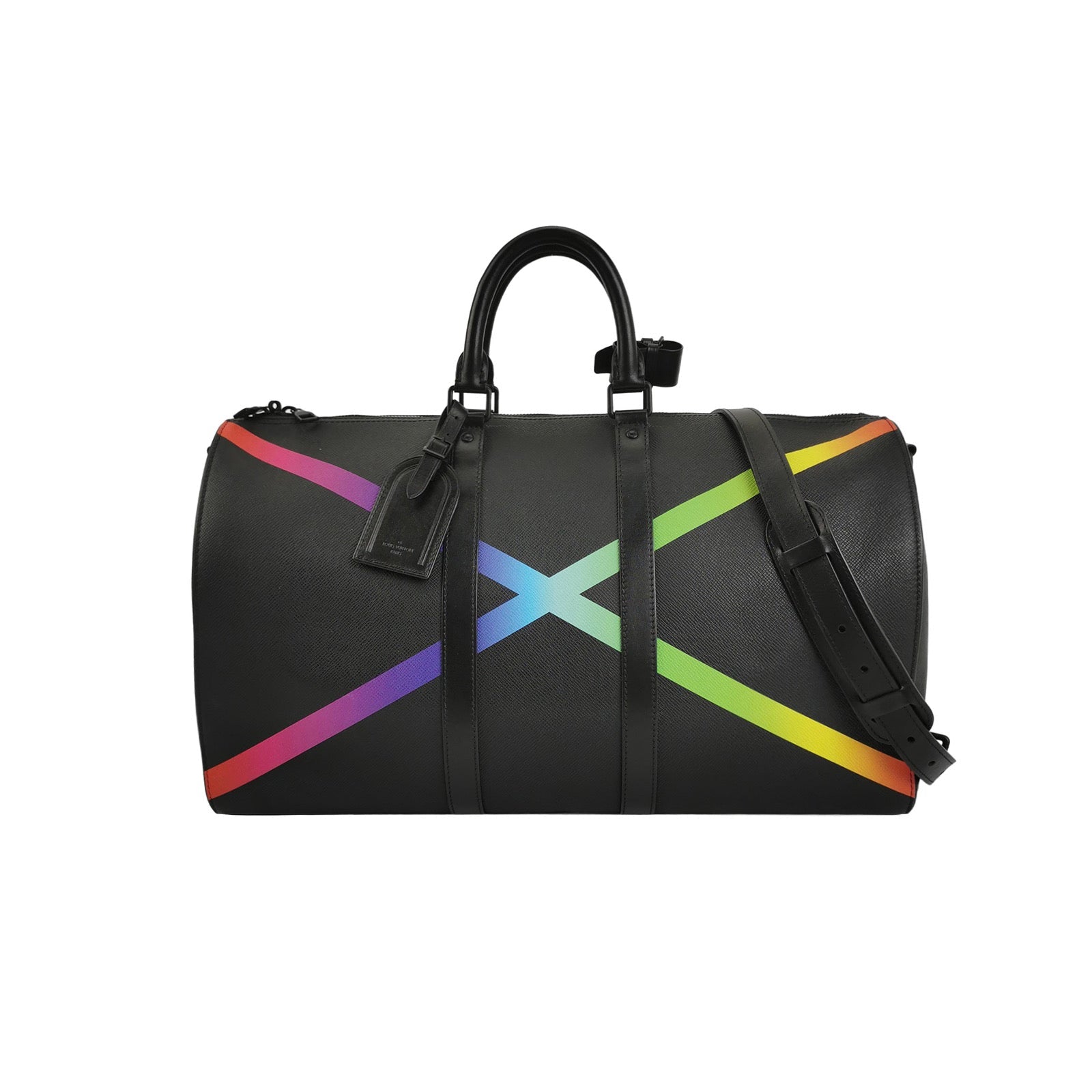 Louis Vuitton Taiga Rainbow Keepall Bandouliere 50 Black Leather Travel Bag