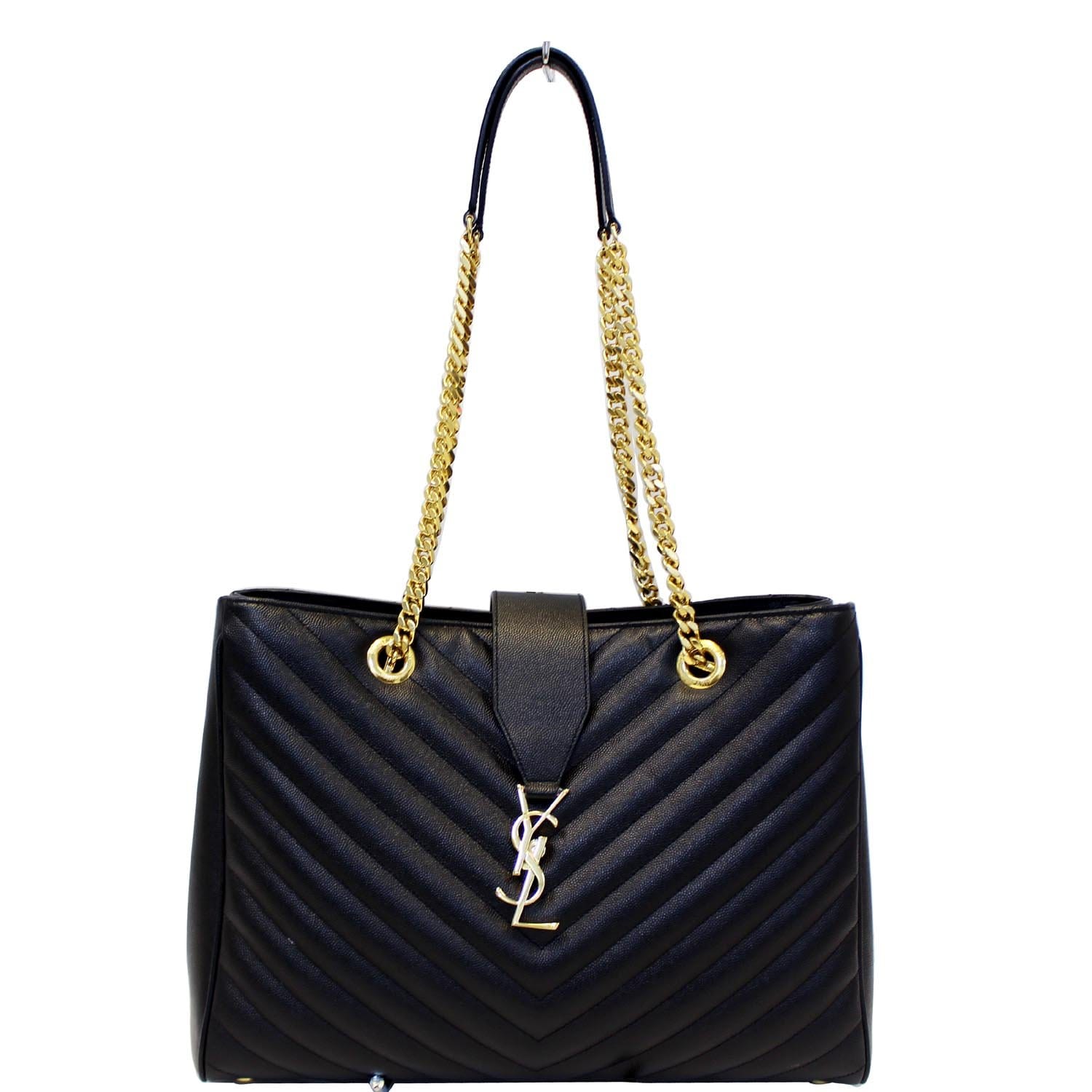 YSL Saint Laurent Yves Chevron Shopper Bag Monogram Matelasse Black Shoulder Bag