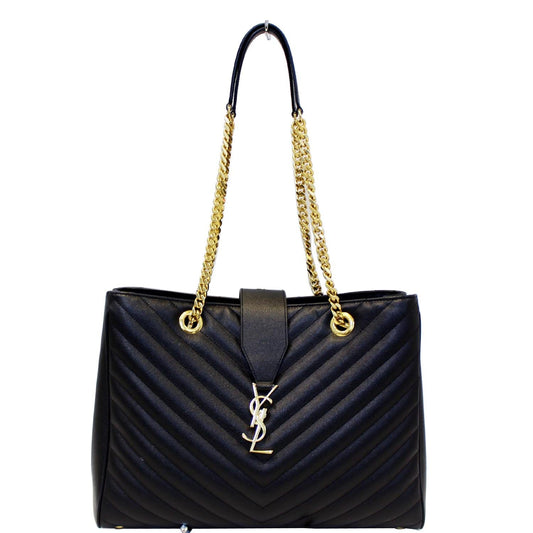 YSL Saint Laurent Yves Chevron Shopper Bag Monogram Matelasse Black Shoulder Bag