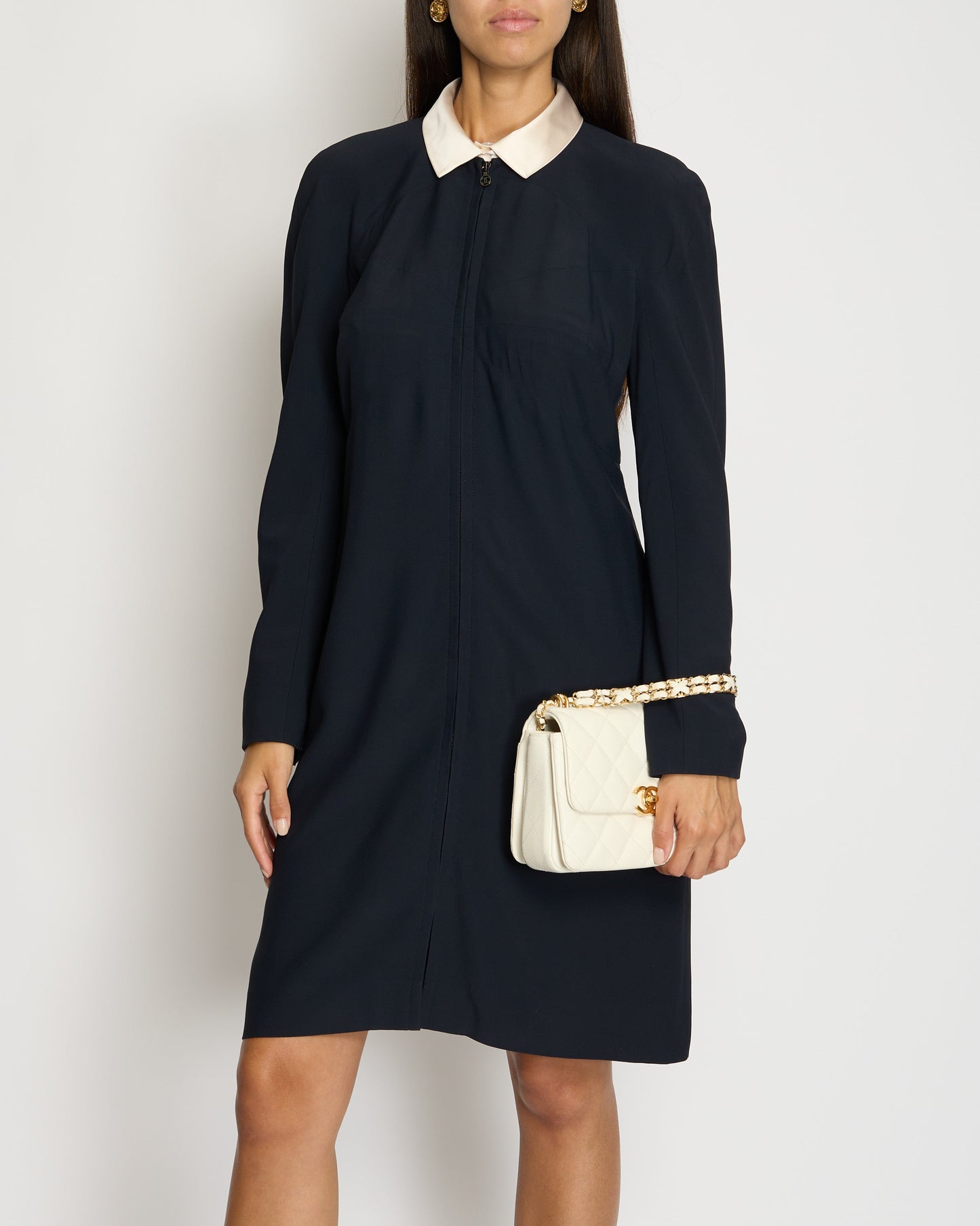 Chanel 97/A Navy Long Sleeve Midi Dress with Detachable Collar Detail FR "Petit" (UK 12)