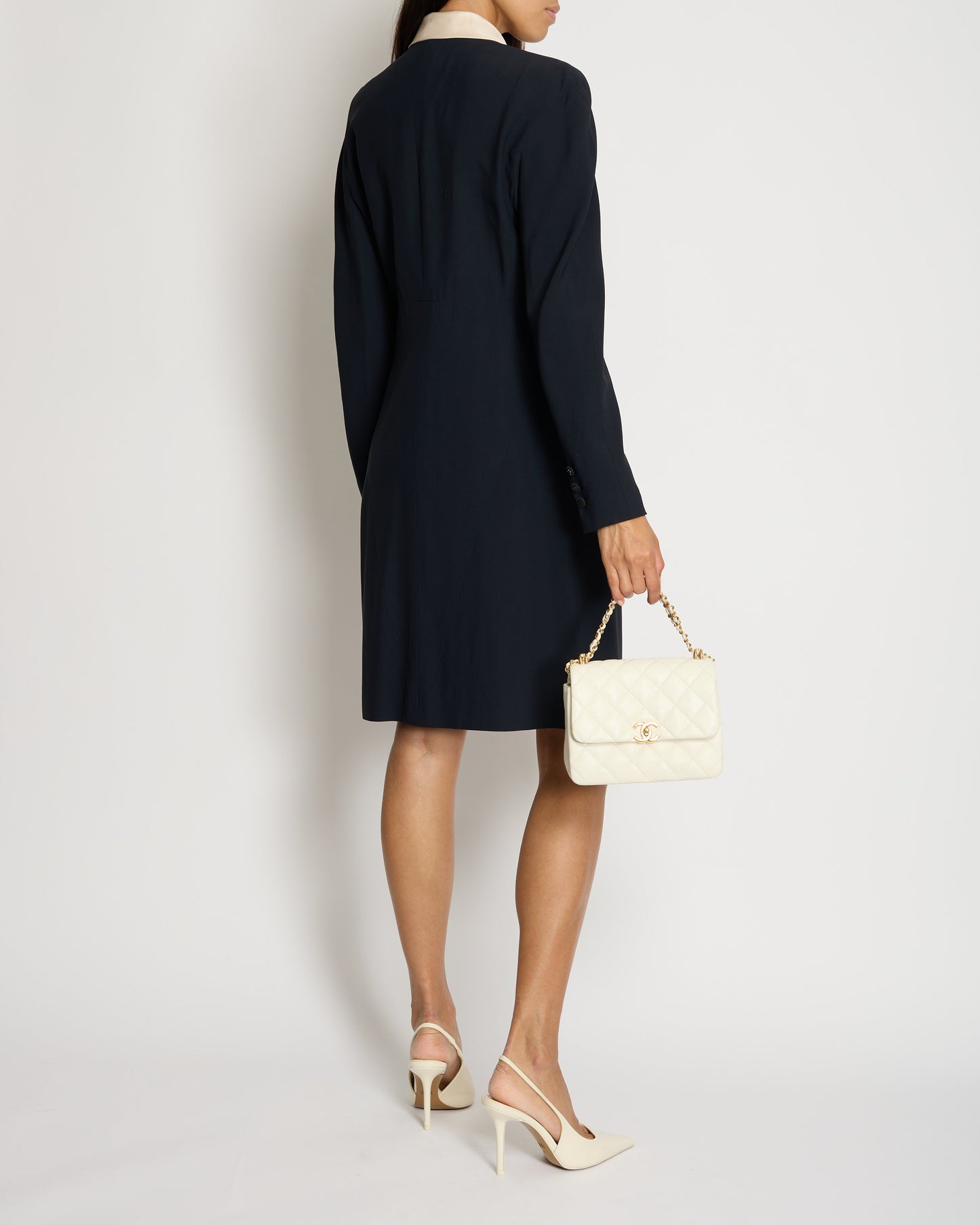 Chanel 97/A Navy Long Sleeve Midi Dress with Detachable Collar Detail FR "Petit" (UK 12)
