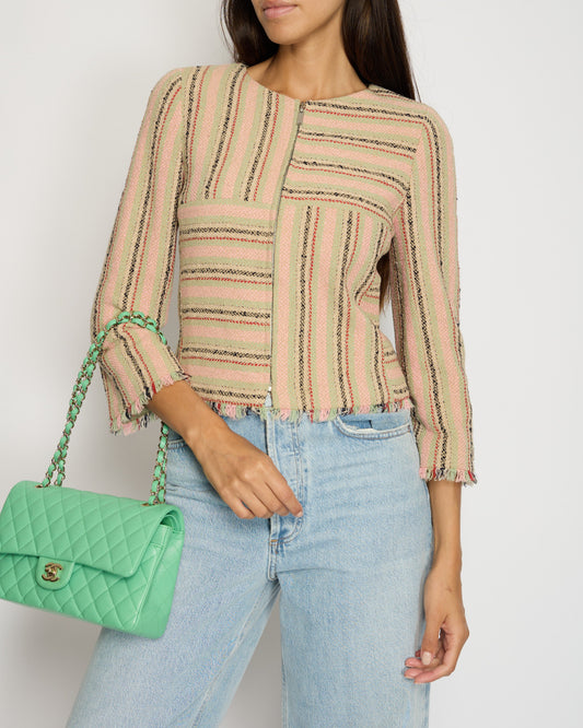 Chanel 00/C Pink, Green Beige Round Neck Long Sleeve Striped Jacket FR 34 (UK 6)