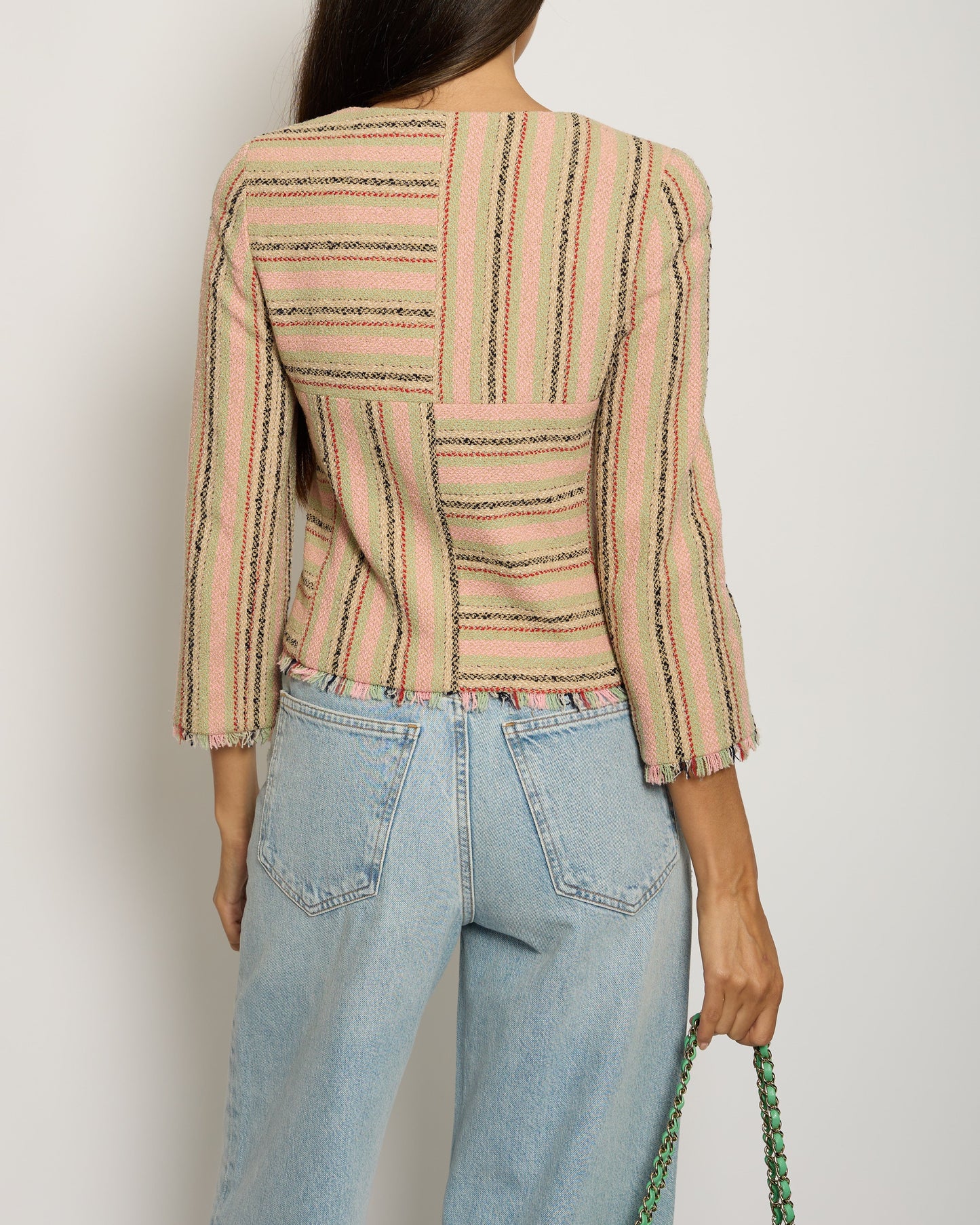 Chanel 00/C Pink, Green Beige Round Neck Long Sleeve Striped Jacket FR 34 (UK 6)