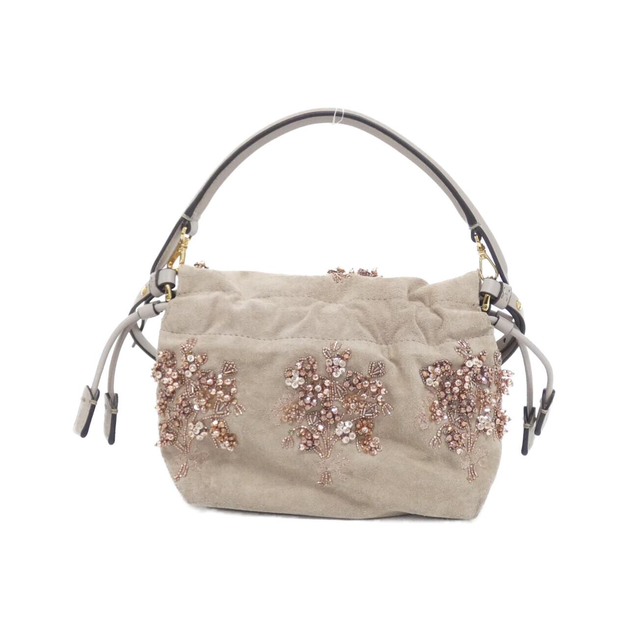 Fendi Mamma Baguette Beads Sequins Shoulder Bag Suede Small