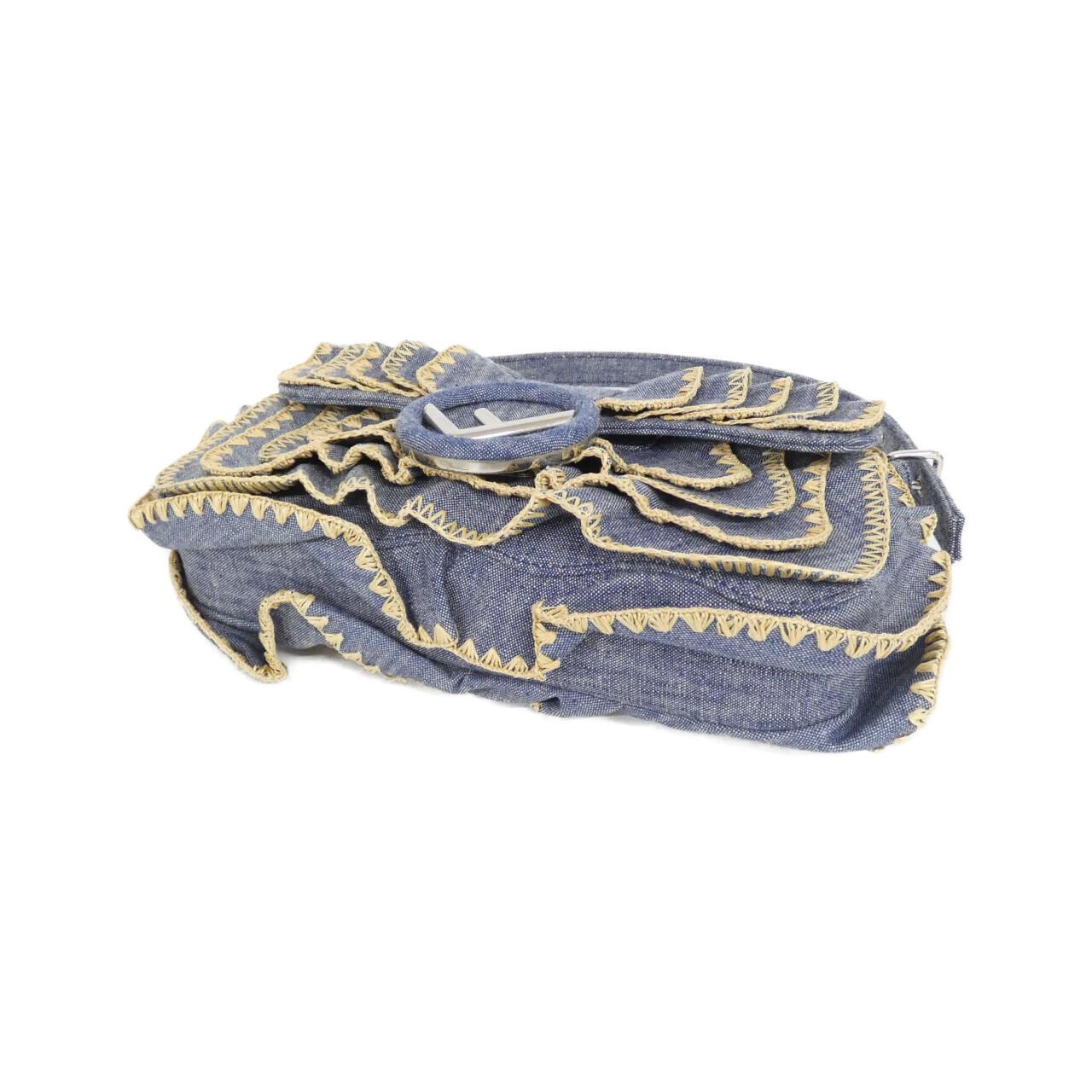 Fendi Baguette Shoulder Bag Raffia Denim