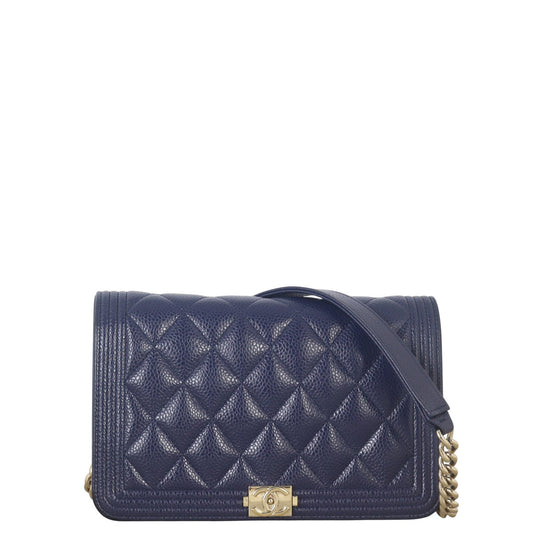 Chanel Boy Wallet on Handbag Quilted Blue Crossbody Bag