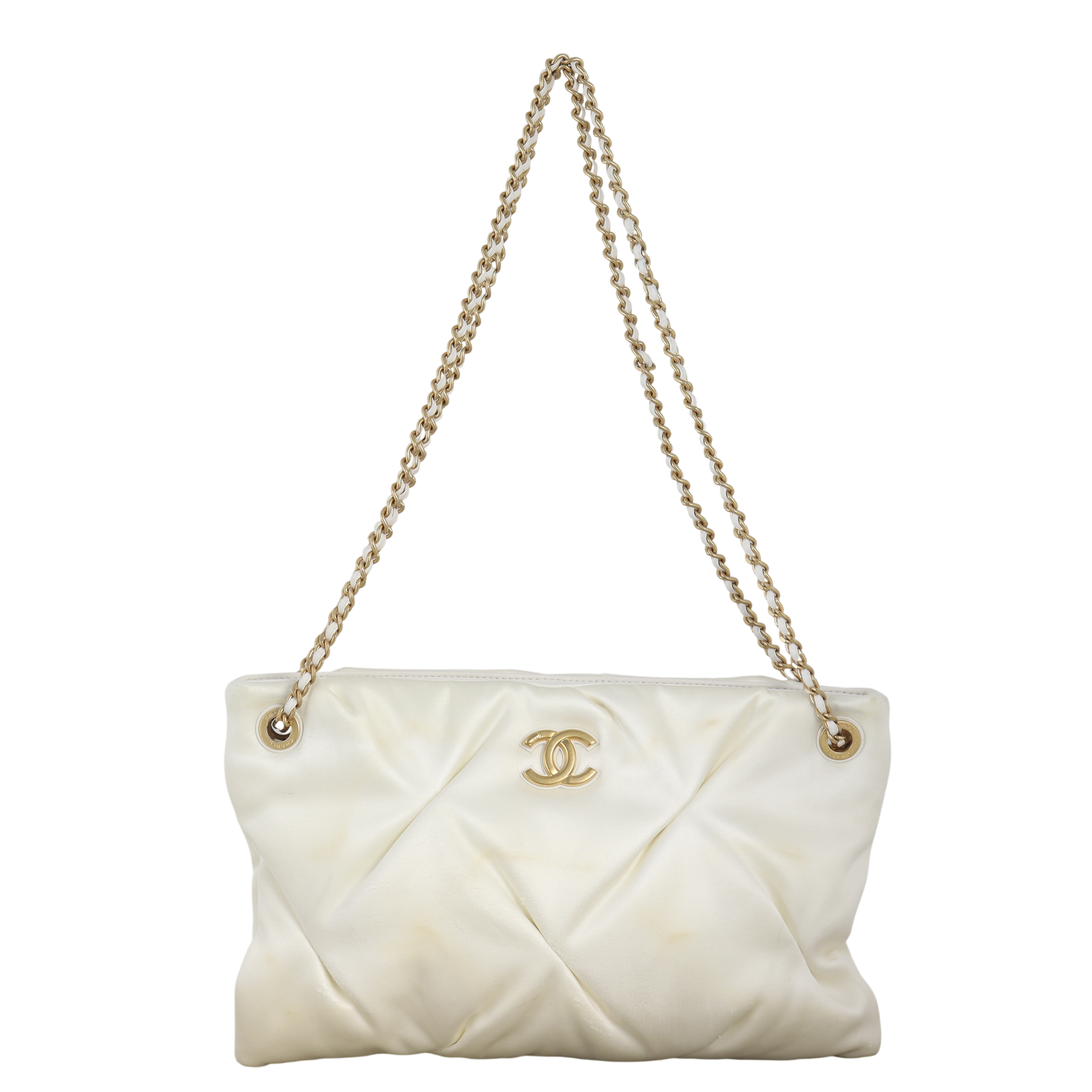 Chanel Pouch Handbag Satin White Crossbody Bag