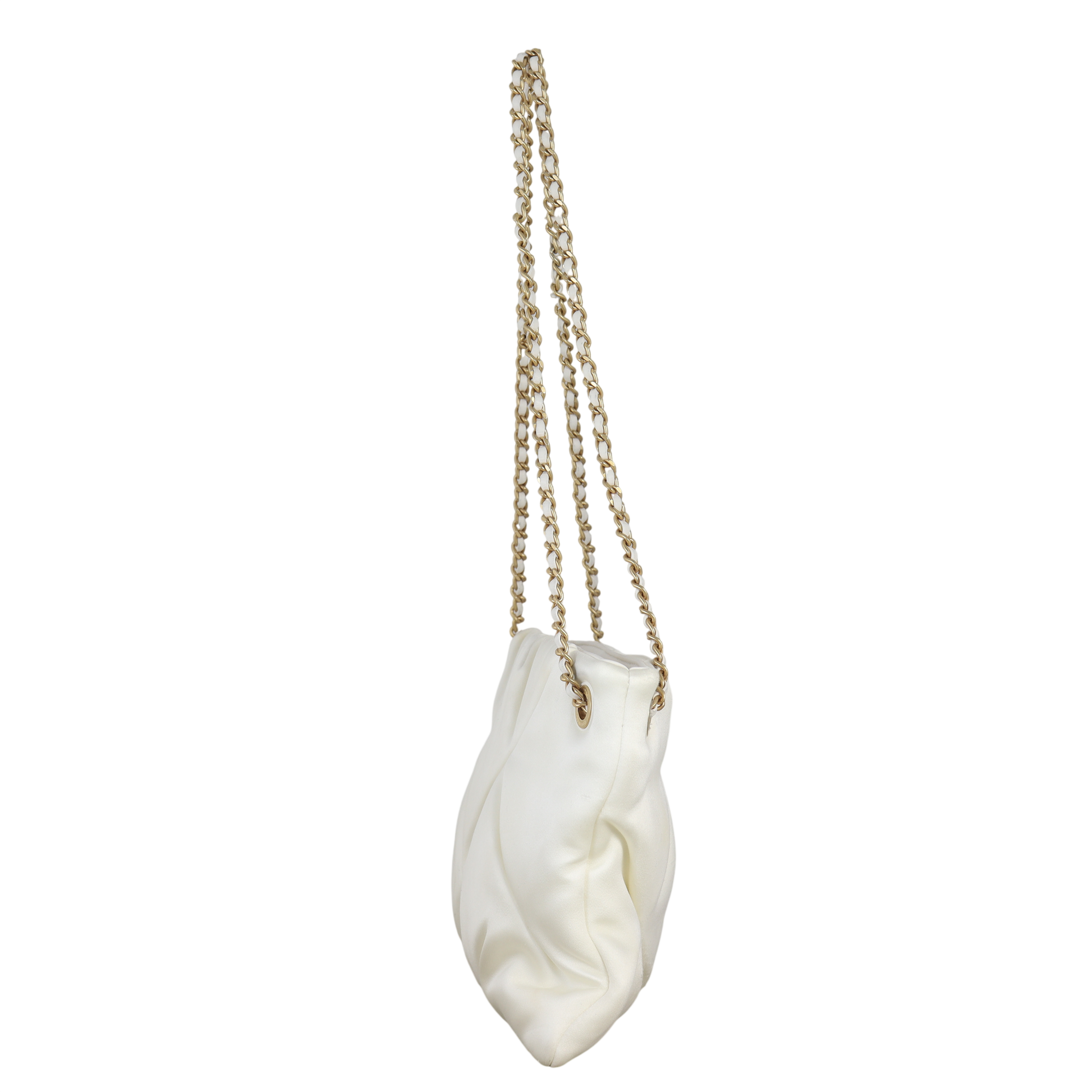 Chanel Pouch Handbag Satin White Crossbody Bag
