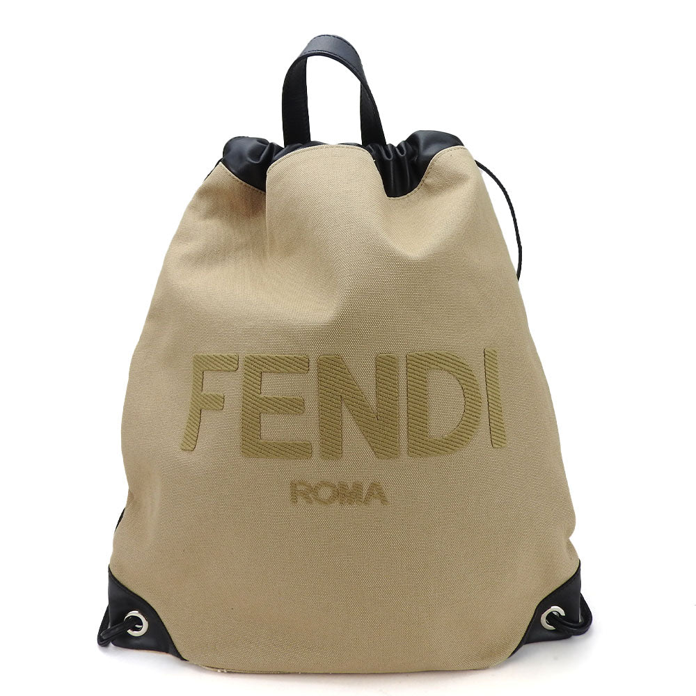 Fendi Backpack 7Vz057 Women Leather Canvas Beige