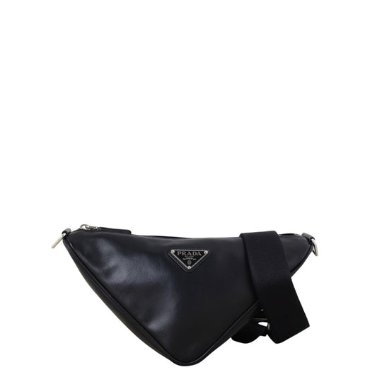 Prada Shoulder Bag Triangle Leather Black Logo