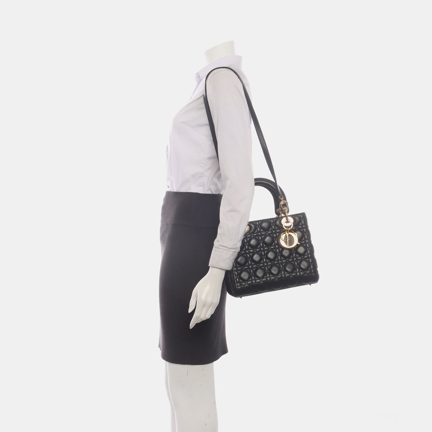 Dior Lady Medium Handbag Lambskin Hardware Leather Black Travel Bag
