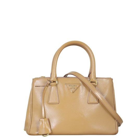 Prada Saffiano Vernice Galleria Double Zip Tote Handbag Small Tote Bag