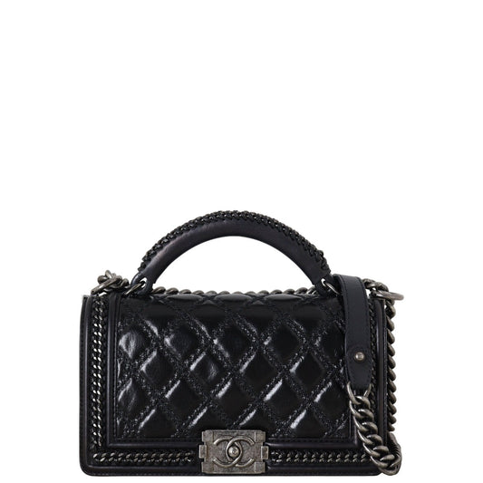 Chanel Boy Old Top Handle Paris-Rome Quilted Black Crossbody Bag