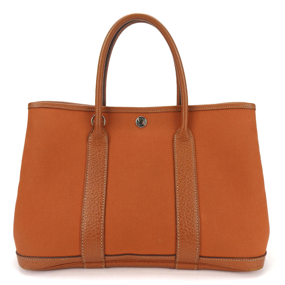Hermes Tote Bag Garden Party Tpm Women Leather Canvas Orange