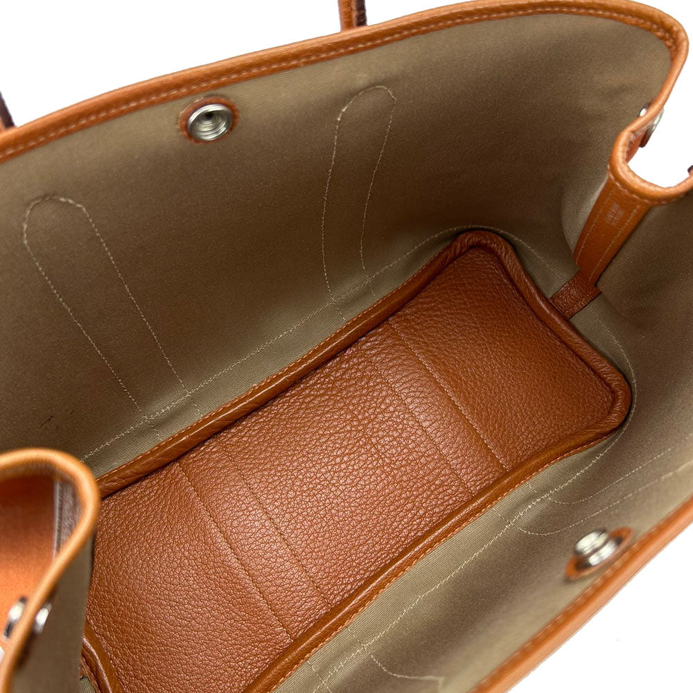 Hermes Tote Bag Garden Party Tpm Women Leather Canvas Orange