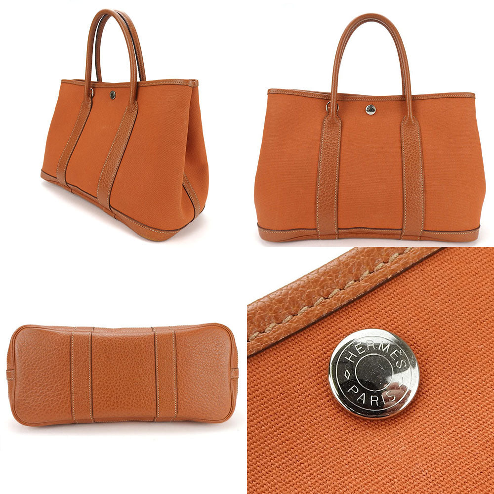 Hermes Tote Bag Garden Party Tpm Women Leather Canvas Orange