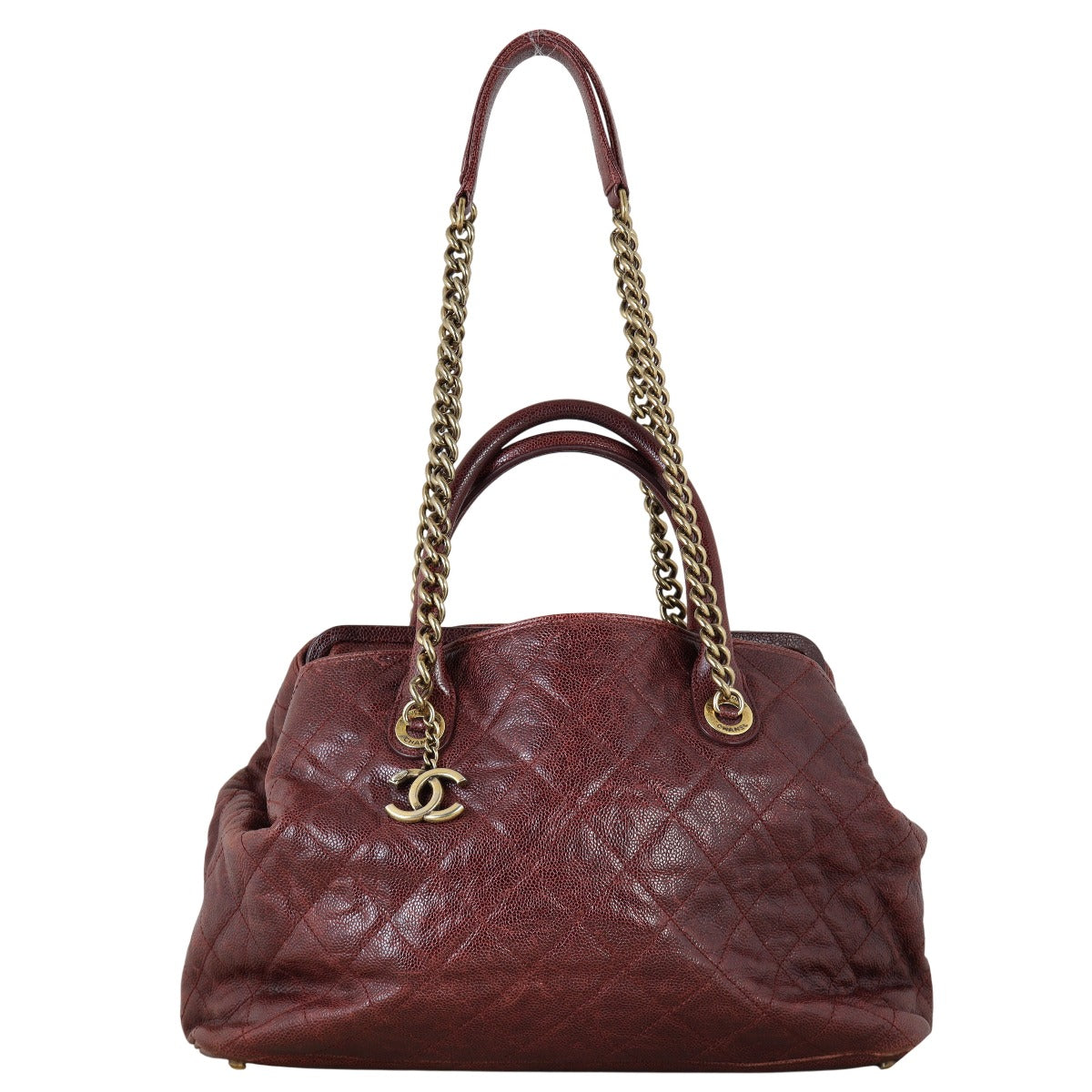 Chanel CC Frame Tote Quilted Red Shoulder Bag