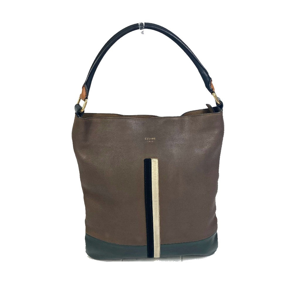 Shoulder Bag Bicolor Stripes Tote Bag Leather Brown