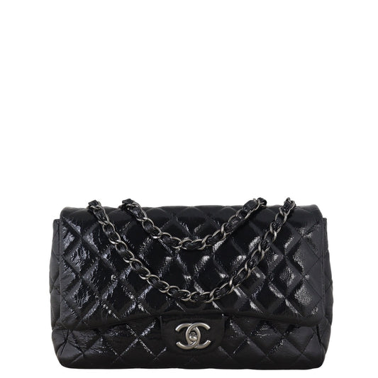 Chanel Classic Single Jumbo Patent Handbag Quilted Black Crossbody Bag