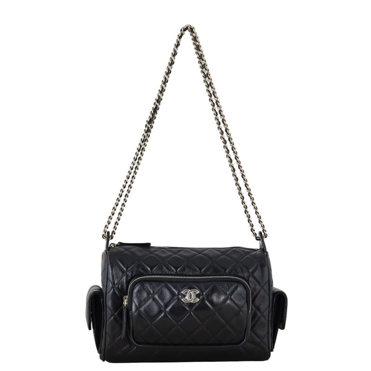 Chanel Multi-Pocket Camera Case Handbag Quilted Black Crossbody Bag