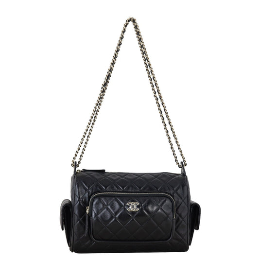Chanel Multi-Pocket Camera Case Handbag Quilted Black Crossbody Bag