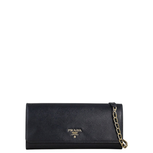 Prada Crossbody Bag Wallet on Saffiano Black Chain